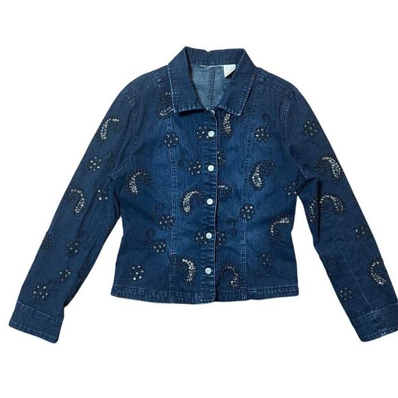 flashback Jackets & Blazers - Vintage Flashbacks Beaded Paisley Denim Jacket Size Medium